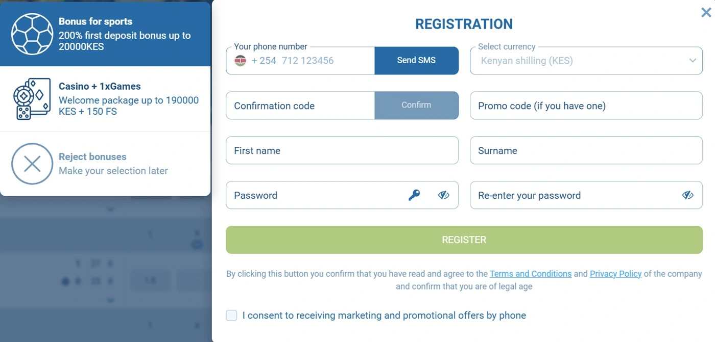 1xbet kenya login