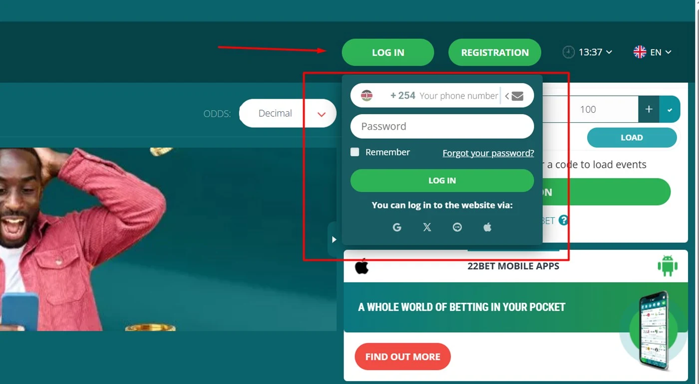 22bet login kenya